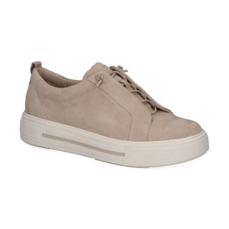 modischer Schnürer mit Stretchlaces,  Fußbett, Nubukleder, sandfarben, Caprice