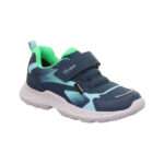 Kinderhalbschuh mit Klettverschluss und Gummizug, blau, hellblau, grün, Sympatex, Leder- textil- Kombination, Superfit