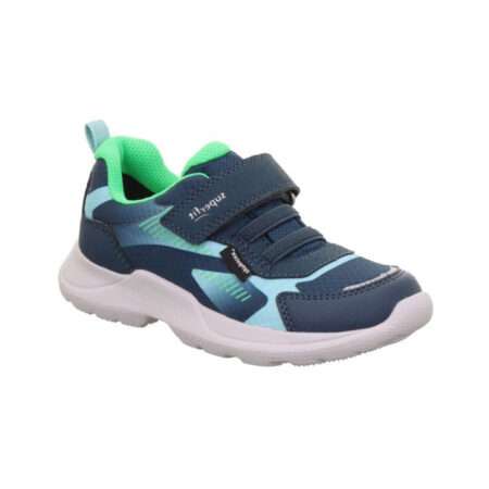 Kinderhalbschuh mit Klettverschluss und Gummizug, blau, hellblau, grün, Sympatex, Leder- textil- Kombination, Superfit