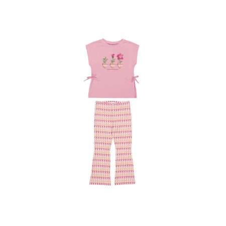Set bestehend aus geringelter Legging, T Shirt mit Druck rose- bunt,  Mayoral