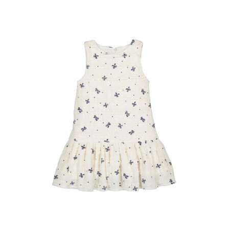 Sommerkleid mit Blumendruck, weiß- blau, Häkeloptik, Mayoral