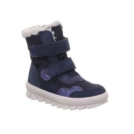 knöchelhoher Klettschuh mit Warmfutter, Goretex, herausnehmbares Fußbett, blau mit Fellrand, Superfit
