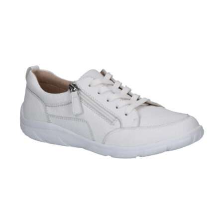 leichter Sneaker,  loses Fußbett, Glattleder, seitlicher Reißverschluss, weiß, Caprice