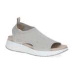 Sandale mit kleinem Keil, Stretchmaterial mit Strasssteinchen, waschbares Wechselfußbett, hellgrau, Caprice