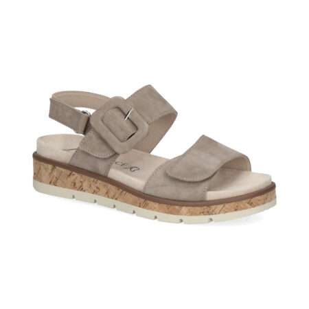 Sandale mit kleinem Keil, waschbares Wechselfußbett, zwei Klettverschlüsse, sandfarben,  Caprice