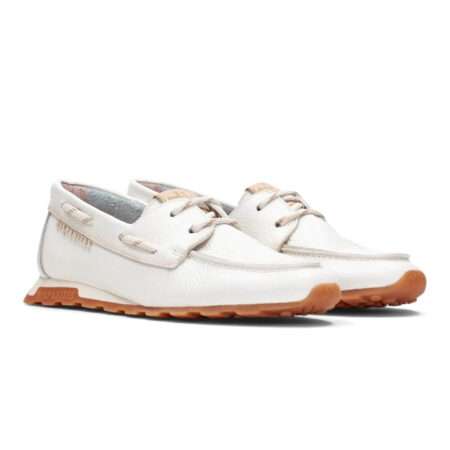 moderner Schnürschuh im Bootsschuhstil mit losem Fußbett, Glattleder, cremefarben,  Hispanitas
