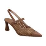 spitzer Slingpumps, mittlere Absatzhöhe, Glattleder und Textilflechtung, hellbraun, Hispanitas