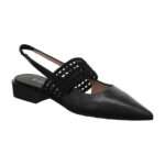 spitzer Slingballerina, flacher Absatz, Glattleder, schwarz, Stretcheinsatz, Hispanitas