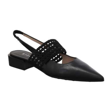 spitzer Slingballerina, flacher Absatz, Glattleder, schwarz, Stretcheinsatz, Hispanitas