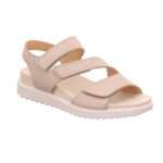 Sandale mit weicher Sohle, Fußbett, Velourleder, 3 Klettverschlüsse, cremefarben, Legero