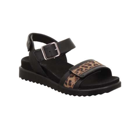 Sandale mit Fußbett, zwei Klettverschlüsse, Leoprint, schwarz- braun, Legero