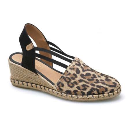 sportlicher Sling, Keilsohle mit Flechtung, Nubukleder, Leoprägung, beige- braun- schwarz, Verbenas