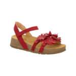 sportliche Sandale mit Klettverschlüssen,  Blütenapplikation, Korkfußbett, rot, Think, 