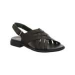 Sandale mit flacher Sohle und angedeutetem Absatz, Flechtoptik, Glattleder, schwarz, Think