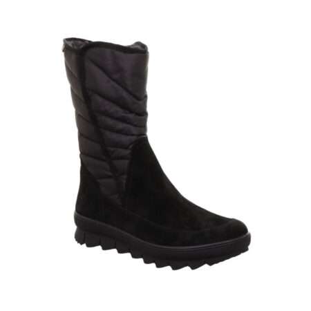 warm gefütterter Stiefel mit Goretex, Nubukleder und Textil kombiniert, wadenhoch, loses Fußbett, schwarz, Legero