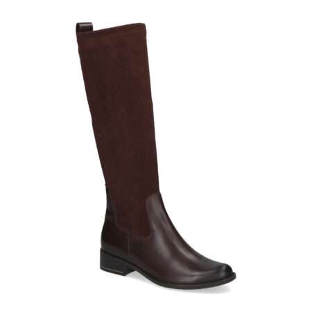 Langschaftstiefel mit kleinem Blockabsatz,  seitlicher Reißverschluss,   Glattleder und Stretchmaterial, braun, Caprice