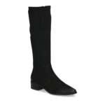 Langschaftstiefel mit kleinem Blockabsatz, spitze Leistenform,  seitlicher Reißverschluss,  Nubukleder und Stretchmaterial,  schwarz, Caprice
