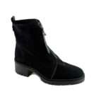Stiefelette mit Reißverschluss vorn, derbe Sohle, Blockabsatz, Velourleder, schwarz,  Hispanitas