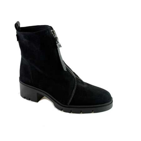 Stiefelette mit Reißverschluss vorn, derbe Sohle, Blockabsatz, Velourleder, schwarz,  Hispanitas
