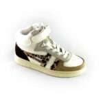 Kinderhalbschuh mit Klettverschluss, Leder- Nubukleder- Kombination, creme- braun mit Animalprint, Gola