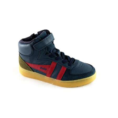 Kinderhalbschuh mit Klettverschluss, Leder- Nubukleder- Kombination, blau mit rot, Gola