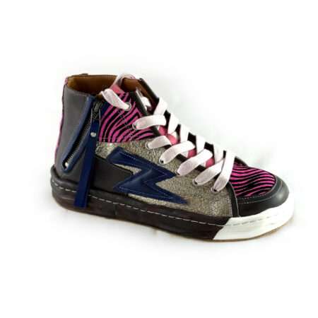 knöchelhoher Sneaker, bequeme Form, modisches Design, loses Fußbett, blau- pink, braun, Material- und Mustermix, Rebecca White