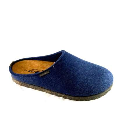 Pantoffel, Obermaterial Wollfilz, Gummisohle, Korkfußbett, blau, Haflinger